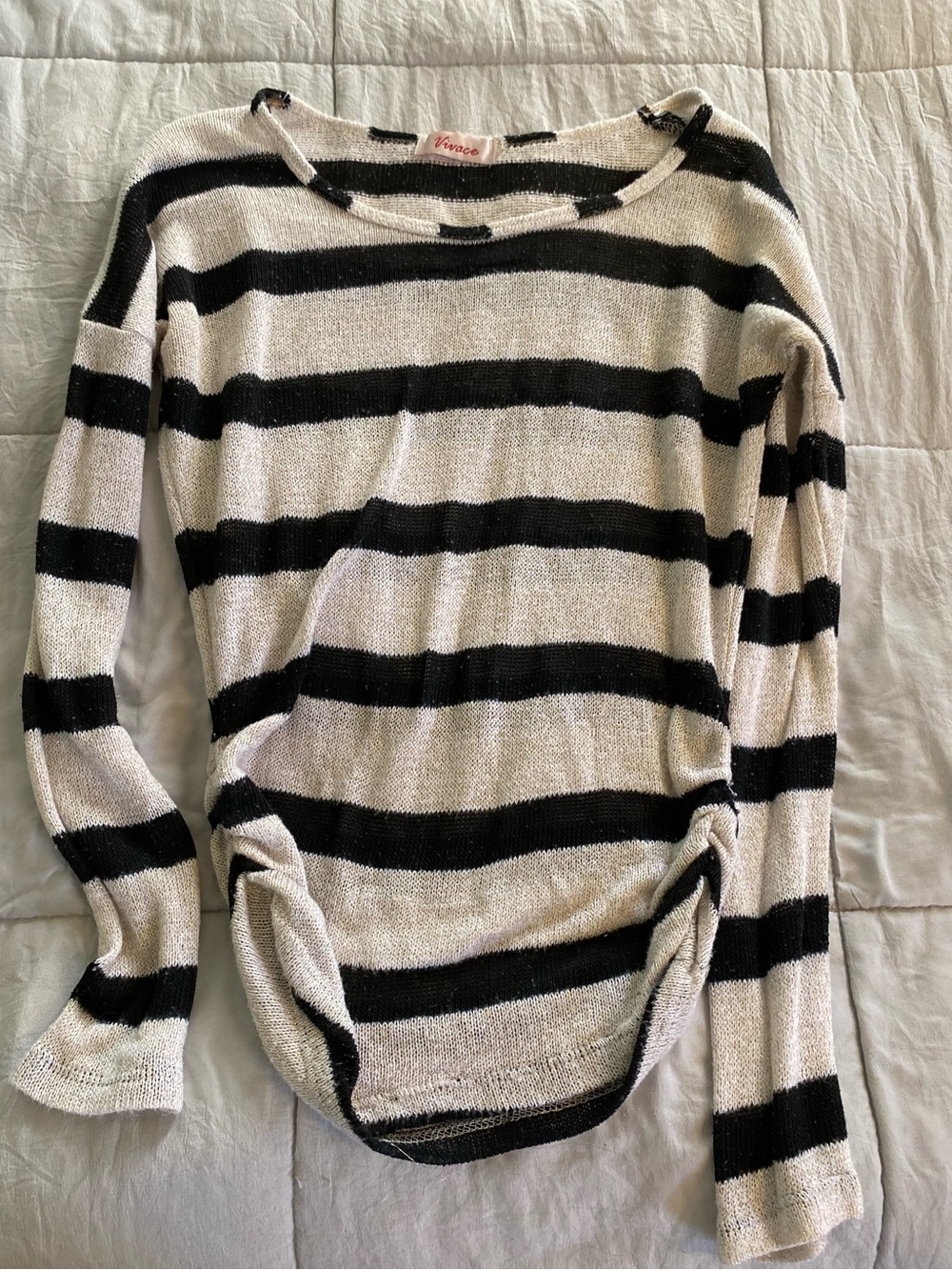 Vince Black & White Striped V-Neck Sweater